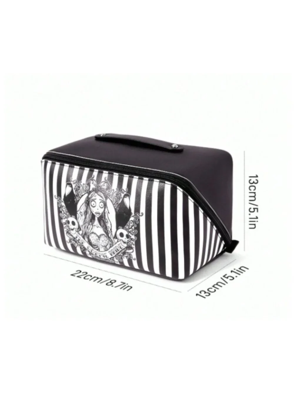 Corpse Bride Gothic Striped Makeup Bag Large Capacity PU Leather Cosmetic